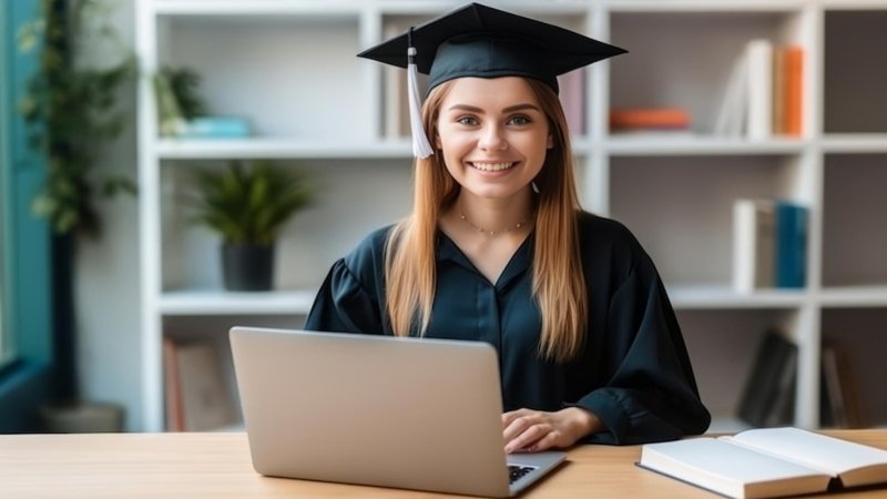 CS graduate preparing for first job interview with laptop and notes